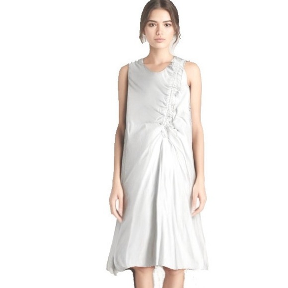 poete Dresses & Skirts - Poete white sleeveless midi dress with gathering on the side